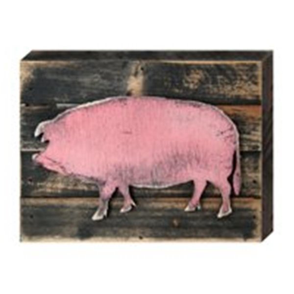 Designocracy Vintage Country Style Pink Pig Art on Board Wall Decor 9813808